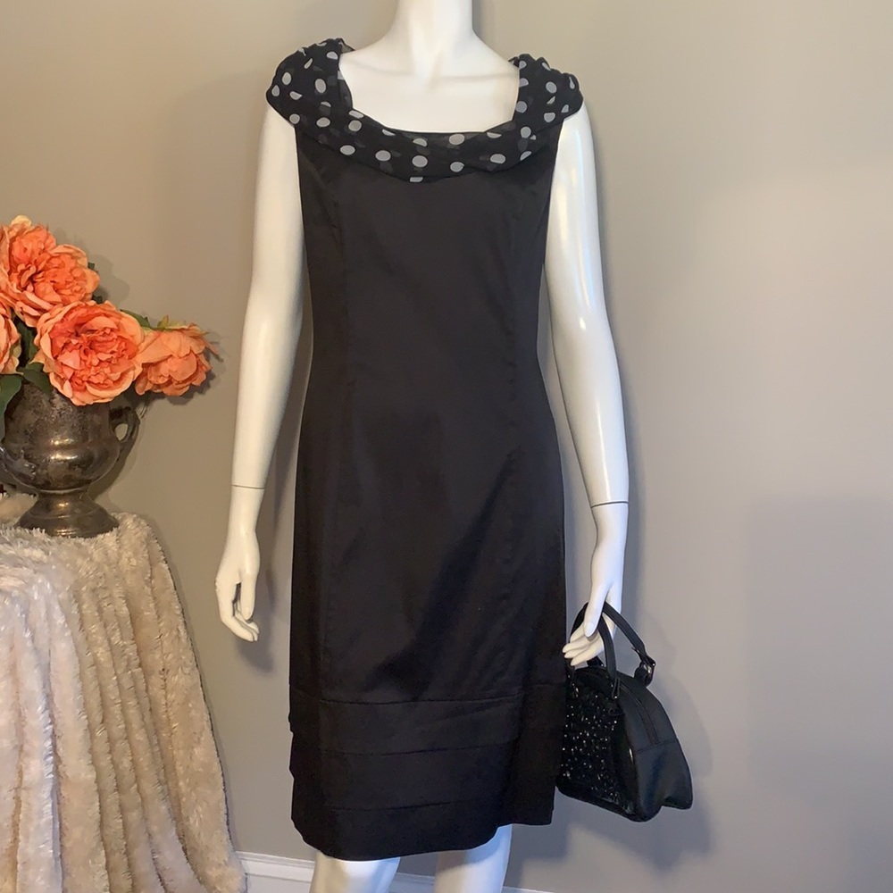 🖤🤍 SAO PAULO  polka dot drape neck black dress Size 6